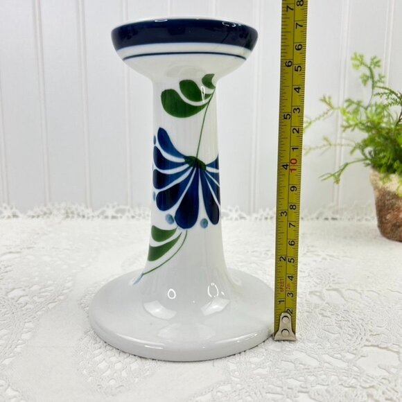 Dansk Sage Song Collection Porcelain Candle Holder 6.75" White Blue Floral - Picture 6 of 7